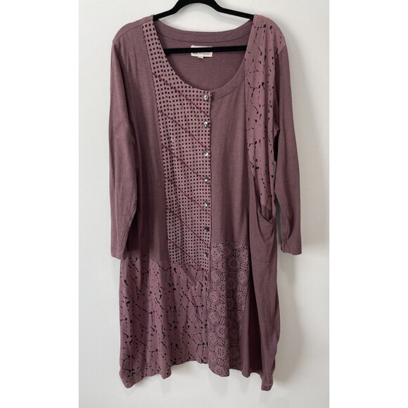 Marketplace Handwork Of India Purple 100% Cotton Full Button Dress Lagenlook 1W - Picture 1 of 9